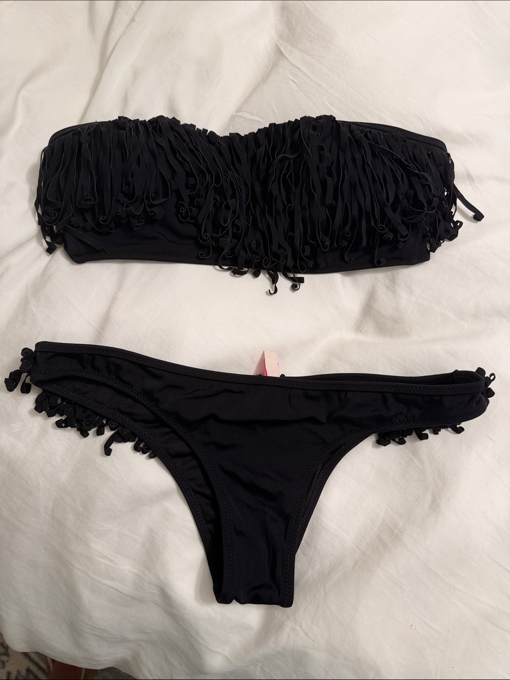 Y2K Victoria's Secret Black Fringe Bandeau Bikini